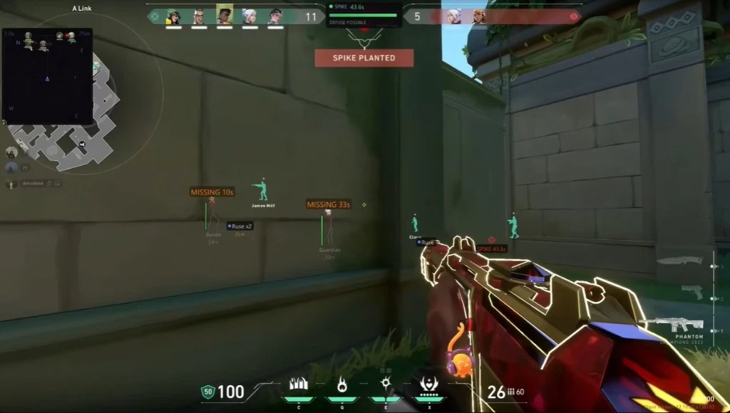 Valo Cheats spike ESP — wallhack silhouettes and defuse timer on PC