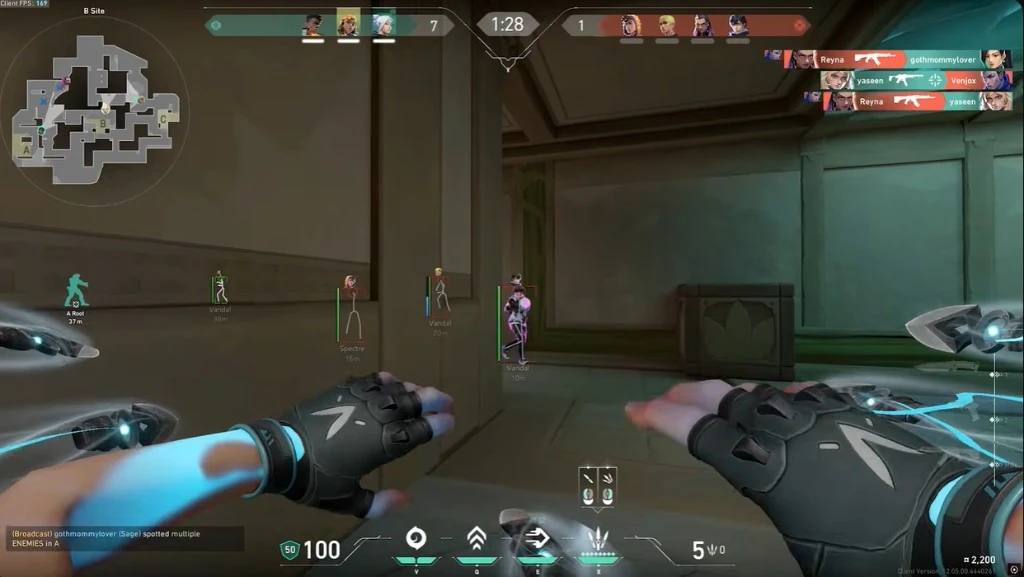 Valo Cheats player ESP — skeleton overlay, distance labels, and weapon tags
